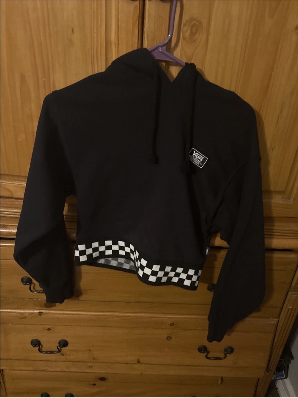 Vans Black Hoodie with White Checker Hem